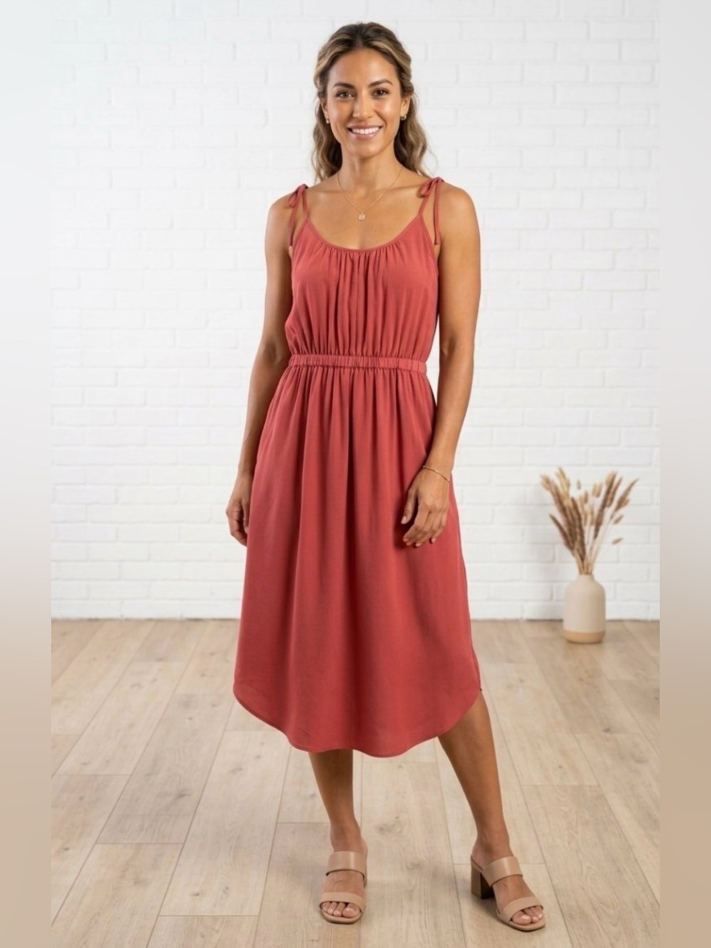 Madewell Size 6 Coral Midi 100% Silk Flowy Lightweight Midi Dress NWT